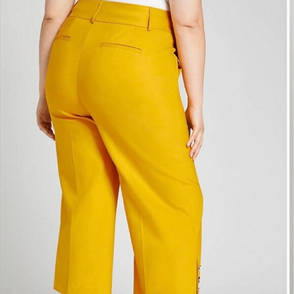 LANE BRYANT Women's Yellow Power Pockets Wide Leg Crop Pants 22 High Waist NWT - Picture 4 of 15